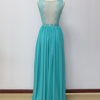 blue prom dresses,Blue A-line Bateau Chiffon Lace 2016 Prom Dresses Evening Dresses 655 - Thumbnail 1