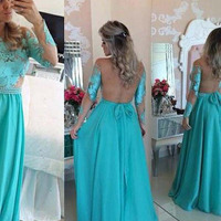 chiffon prom dresses,Long Sleeve A-line Scoop Chiffon With Appliques Prom Dresses Evening Dresses 1297 - Thumbnail 1