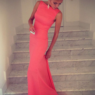 Mermaid prom dresses,red pink mermaid bateau prom dresses evening dresses 008