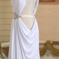 prom dresses long,White Long Trumpet/Mermaid High Neck Rhinestone Long Prom Dresses Evening Dresses 006 - Thumbnail 2