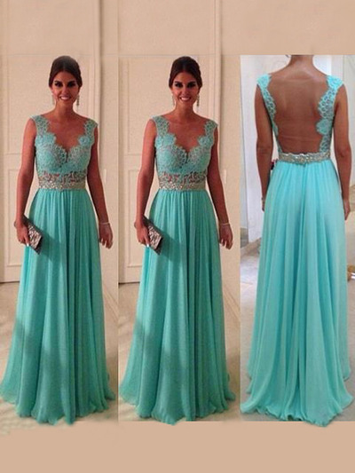 prom dresses long,Bridesmaid Dresses A-line V-neck Sleeveless Chiffon With Lace Prom Dresses Evening Dresses 871