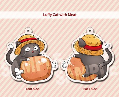 One Piece Cat Acrylic Charm- Luffy with Meat