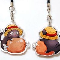 One Piece Cat Acrylic Charm- Luffy with Meat - Thumbnail 1