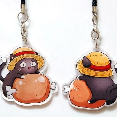One piece cat acrylic charm- luffy with meat