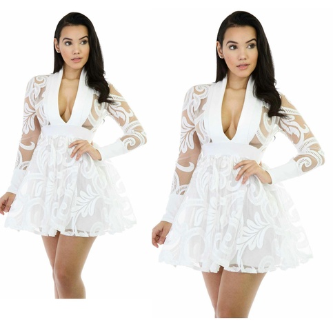 Mesh Bubble Dress-White