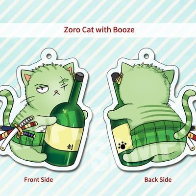 One piece cat acrylic charm- zoro with booze