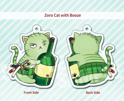 One Piece Cat Acrylic Charm- Zoro with Booze