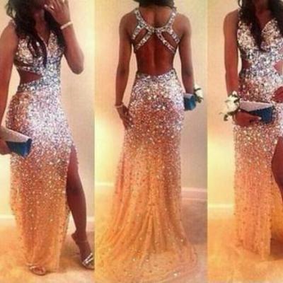 Long prom dresses, gorgeous prom dress, open back prom dress, sparkly prom dress, unique prom dress, most popular prom dress, evening dress, pd15238