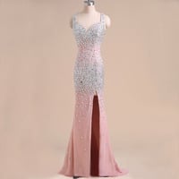 Long prom dresses, mint prom dress, shinning prom dress, sweet heart prom dress, split prom dress, evening dress, PD15232 - Thumbnail 1