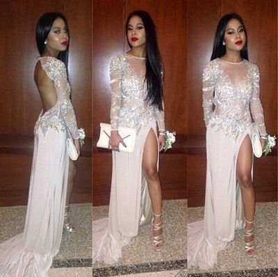 Long prom dresses, backless prom dress, split prom dress, long sleeve prom dress, junior prom dress, popular prom dress, shining prom dress, PD15341