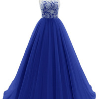 lace prom dresses,Red  A-line Scoop Chiffon Chiffon  Prom Dresses Evening Dresses 8678 - Thumbnail 1