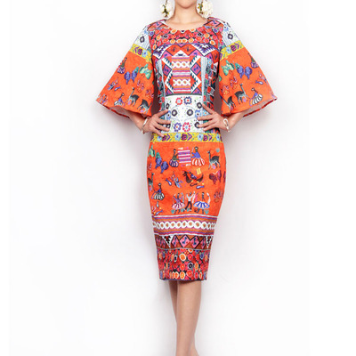 Spring high fashion asian ethnic style geometrical pattern dress 531l33243 - Thumbnail 4