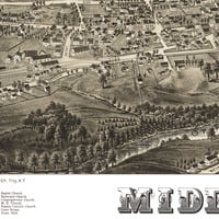 Middlebury, Vermont in 1886 - Bird's Eye View, Aerial, Panorama, Vintage, Antique map, Reproduction, Giclée, Wall Map, History - Thumbnail 2