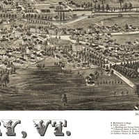 Middlebury, Vermont in 1886 - Bird's Eye View, Aerial, Panorama, Vintage, Antique map, Reproduction, Giclée, Wall Map, History - Thumbnail 3