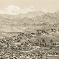 Middlebury, Vermont in 1886 - Bird's Eye View, Aerial, Panorama, Vintage, Antique map, Reproduction, Giclée, Wall Map, History - Thumbnail 1