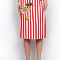 SUMMER HIGH FASHION RED STRIPED FLOWER DIAMOND EMBROIDERED DRESS 531L3 - Thumbnail 2