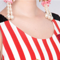 SUMMER HIGH FASHION RED STRIPED FLOWER DIAMOND EMBROIDERED DRESS 531L3 - Thumbnail 3