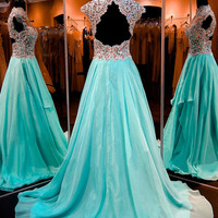 Mint prom dresses,Mint A-line High Neck Chiffon Prom Dresses Evening Dresses 8675 - Thumbnail 1