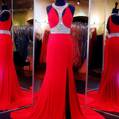 Red prom dresses,red a-line scoop chiffon prom dresses evening dresses 8669