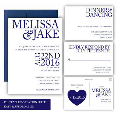 Printable Wedding Invitation - Navy wedding invitation