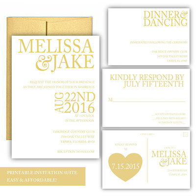 Printable wedding invitation - gold wedding invitation