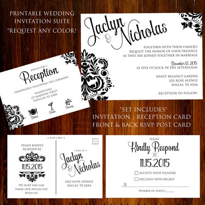 Printable Wedding Invitation - Calligraphy Wedding Invitation - Black &White Wedding Invitation - Black and White Wedding Invitation