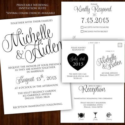 Diy wedding invitations - calligraphy wedding invitation - black &white wedding invitation - black and white wedding invitation