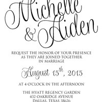 DIY Wedding Invitations - Calligraphy Wedding Invitation - Black &White Wedding Invitation - Black and White Wedding Invitation - Thumbnail 1