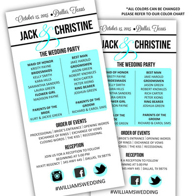 Printable wedding program - diy wedding program - wedding program template - modern wedding program