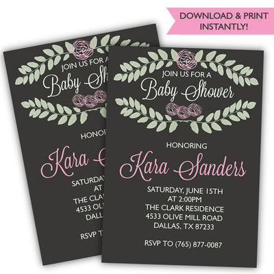 Baby girl baby shower invitation - rustic baby shower invitation - pink baby shower invitation - floral baby shower