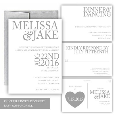 Printable Wedding Invitation - Silver Wedding Invitation - Grey wedding invitation