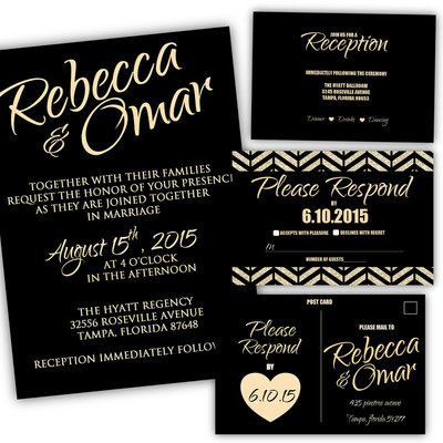 Printable Wedding Invitation - Glitter Wedding Invitation - Black & Gold Wedding Invitation - Black and White Wedding Invitation