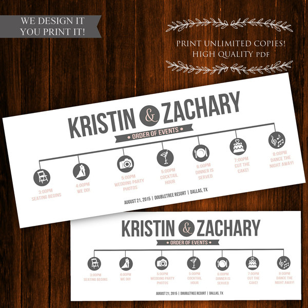 Printable Wedding Timeline - Printable Wedding Itinerary - Wedding Itinerary Template - Wedding Program