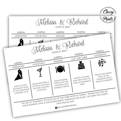 Printable wedding program - calligraphy wedding invitation - black &white wedding program - diy wedding program