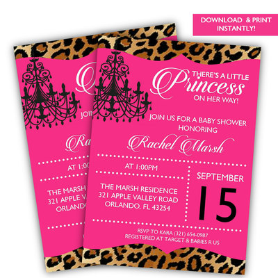 Baby girl baby shower invitation - leopard baby invitation - pink baby shower invitation - princess baby shower