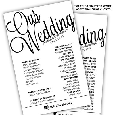Printable wedding program - diy wedding program - wedding program