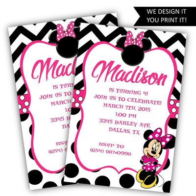 Minnie Mouse Birthday Invitations - Printable Minnie Birthday - Minnie Birthday