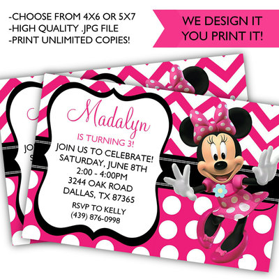 Minnie Mouse Birthday Invitations - Printable Minnie Birthday - Minnie Birthday