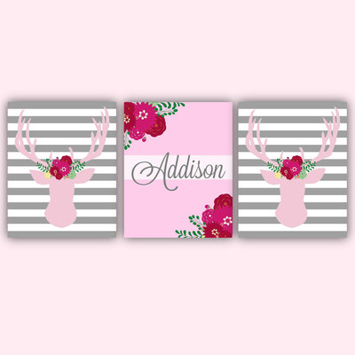Nursery wall art - Antler Wall Art - Antler Nursery Decor - Deer art - Pink Antlers