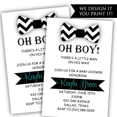 Baby shower invitation - bow tie baby shower invitation