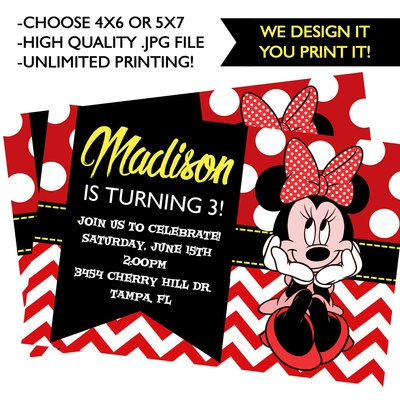 Minnie mouse birthday invitations - printable minnie birthday - minnie birthday