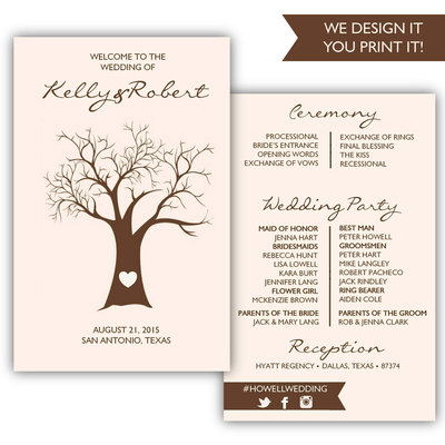 Printable wedding program - diy wedding program - wedding program template - tree wedding program