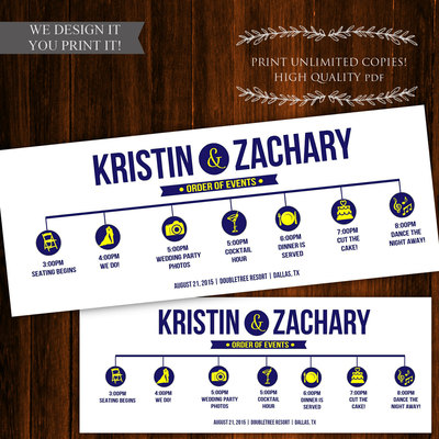 Printable wedding timeline - printable wedding itinerary - wedding itinerary template - wedding program