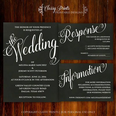 Printable wedding invitation - calligraphy wedding invitation - chalkboard wedding invitation - blush wedding invitation