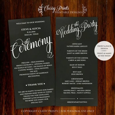 Printable wedding program - wedding program template - diy wedding program - blush wedding program - chalkboard wedding program