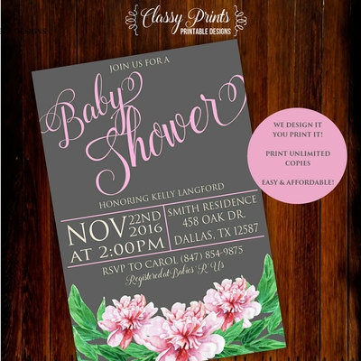Baby girl baby shower invitation - Rustic baby shower invitation - pink baby shower invitation - floral baby shower