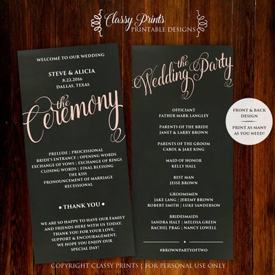 Printable wedding program - wedding program template - diy wedding program - blush wedding program - chalkboard wedding program