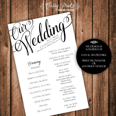 Printable wedding program - wedding program template - diy wedding program - rustic wedding program