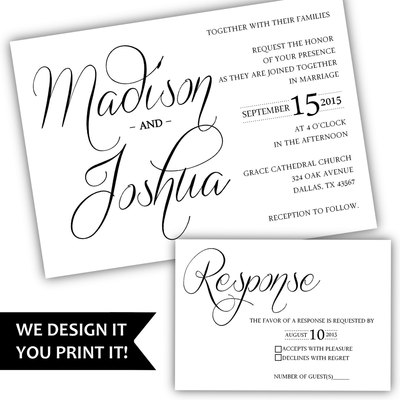 Printable wedding invitation - calligraphy wedding invitation - classic wedding invitation - black and white wedding invitation