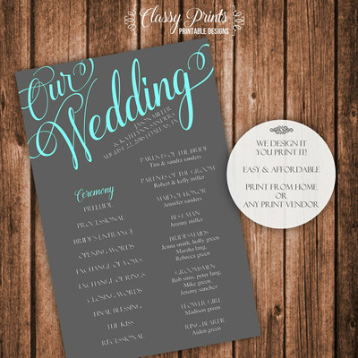 Printable wedding program - wedding program template - diy wedding program - rustic wedding program
